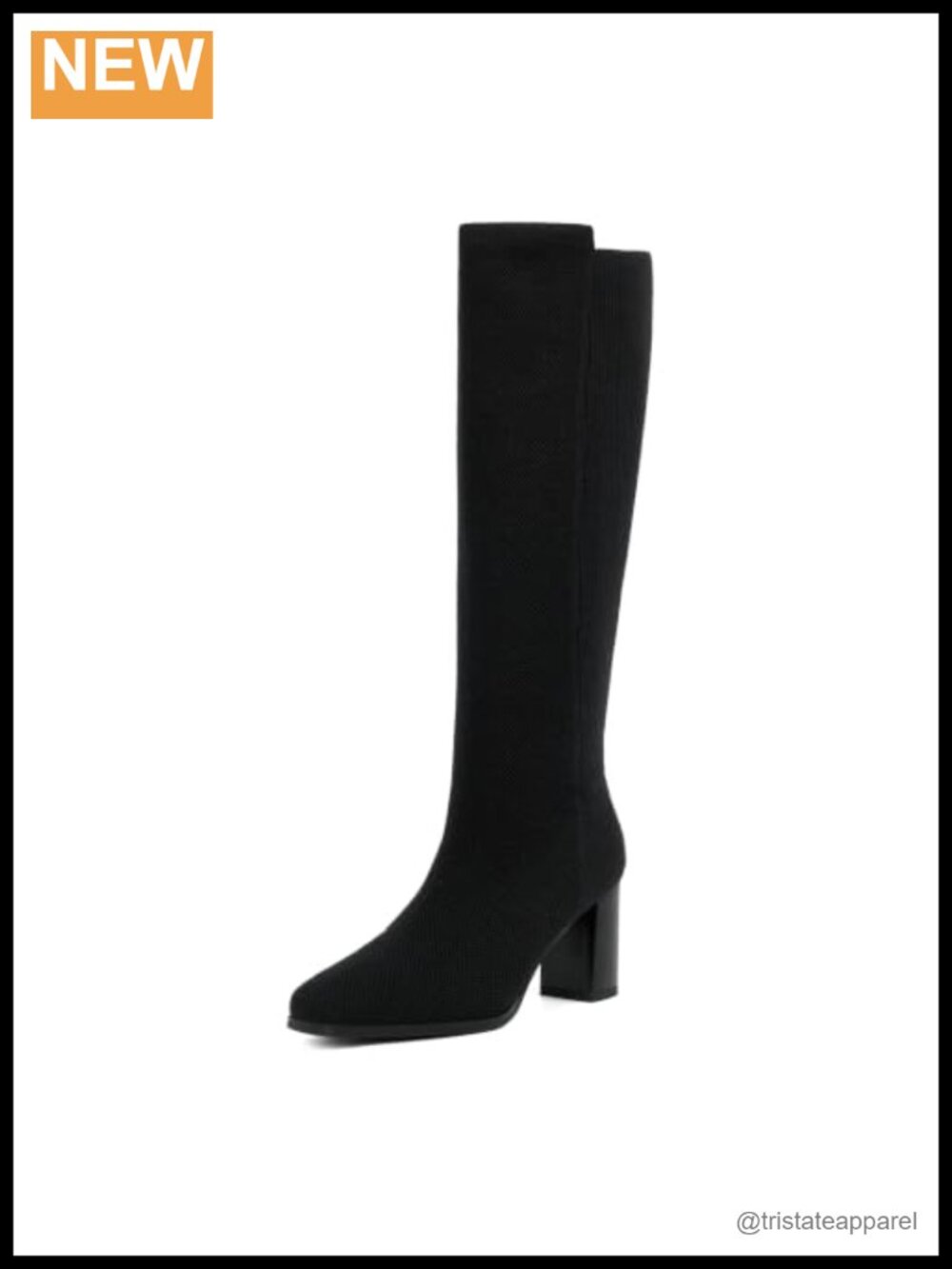Stretchy Knit Knee High Boots Square Toe Chunky Block Heel Pull On